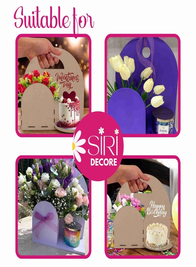 SIRI DECORE حامل سلة هدايا من خشب MDF سادة من SiRiDecore | 30×20×30 سم | صينية خشبية للهدايا، وتغليف الكيك، وتزيين المنازل، وسلال الهدايا الاحتفالية - Image 5